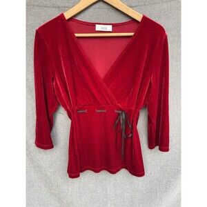 Vintage 90s Y2K Velvet Red‎ Top Small AGB Byer California V Neck
